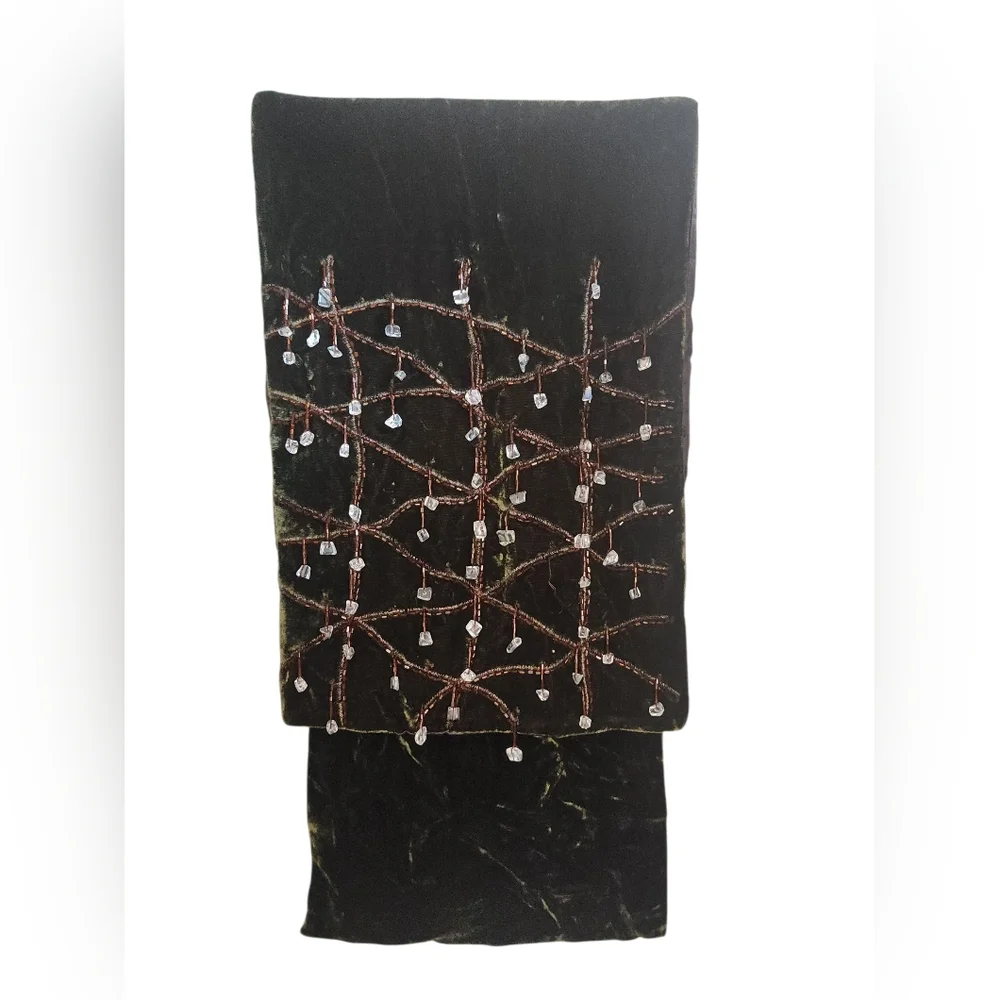 NORDSTROM silk beaded scarf, green, brown